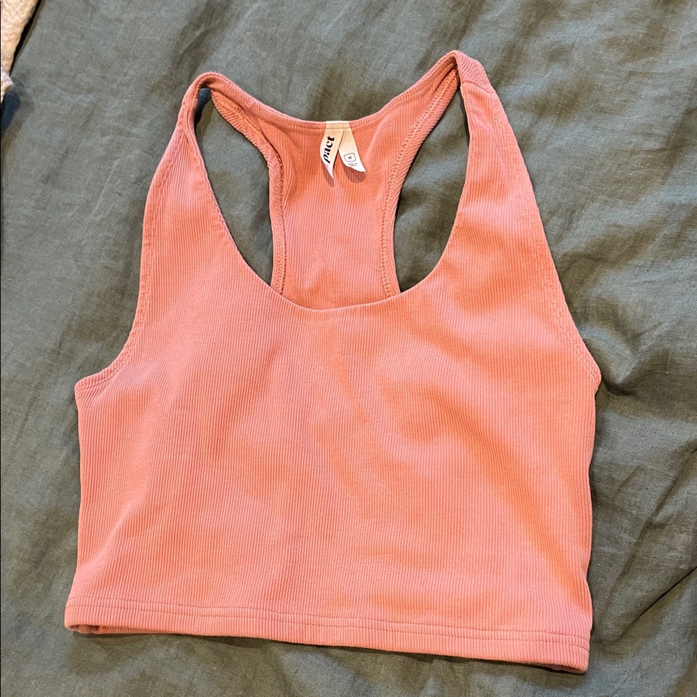 Pact Ribbed Racerback Crop Sports Bra - tank Dusty Rose
